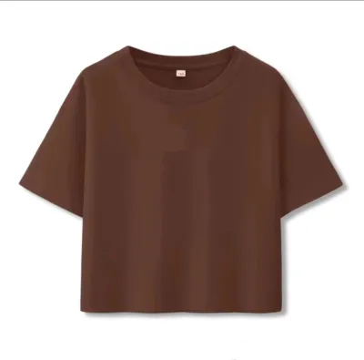 Summer Women Casual Solid Color Round Neck Short Sleeve Crop Cotton T-Shirt