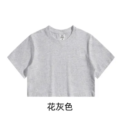 Summer Women Casual Solid Color Round Neck Short Sleeve Crop Cotton T-Shirt
