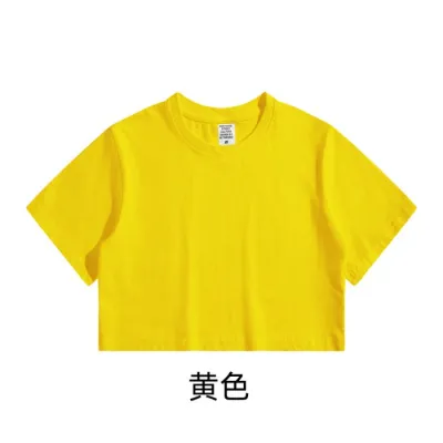 Summer Women Casual Solid Color Round Neck Short Sleeve Crop Cotton T-Shirt