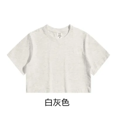 Summer Women Casual Solid Color Round Neck Short Sleeve Crop Cotton T-Shirt