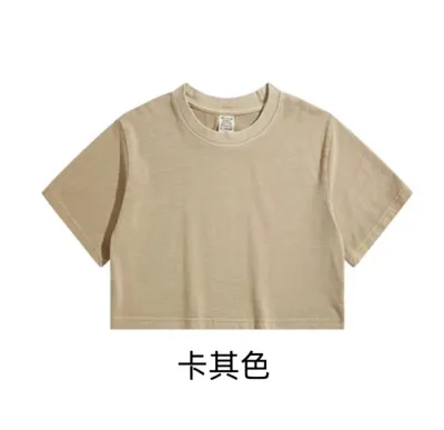Summer Women Casual Solid Color Round Neck Short Sleeve Crop Cotton T-Shirt