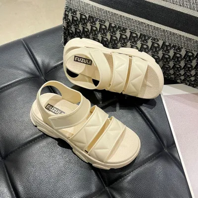 Summer Women Casual Velcro Round Toe Thick-Soled Sandals