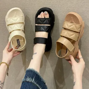 Summer Women Casual Velcro Round Toe Thick-Soled Sandals