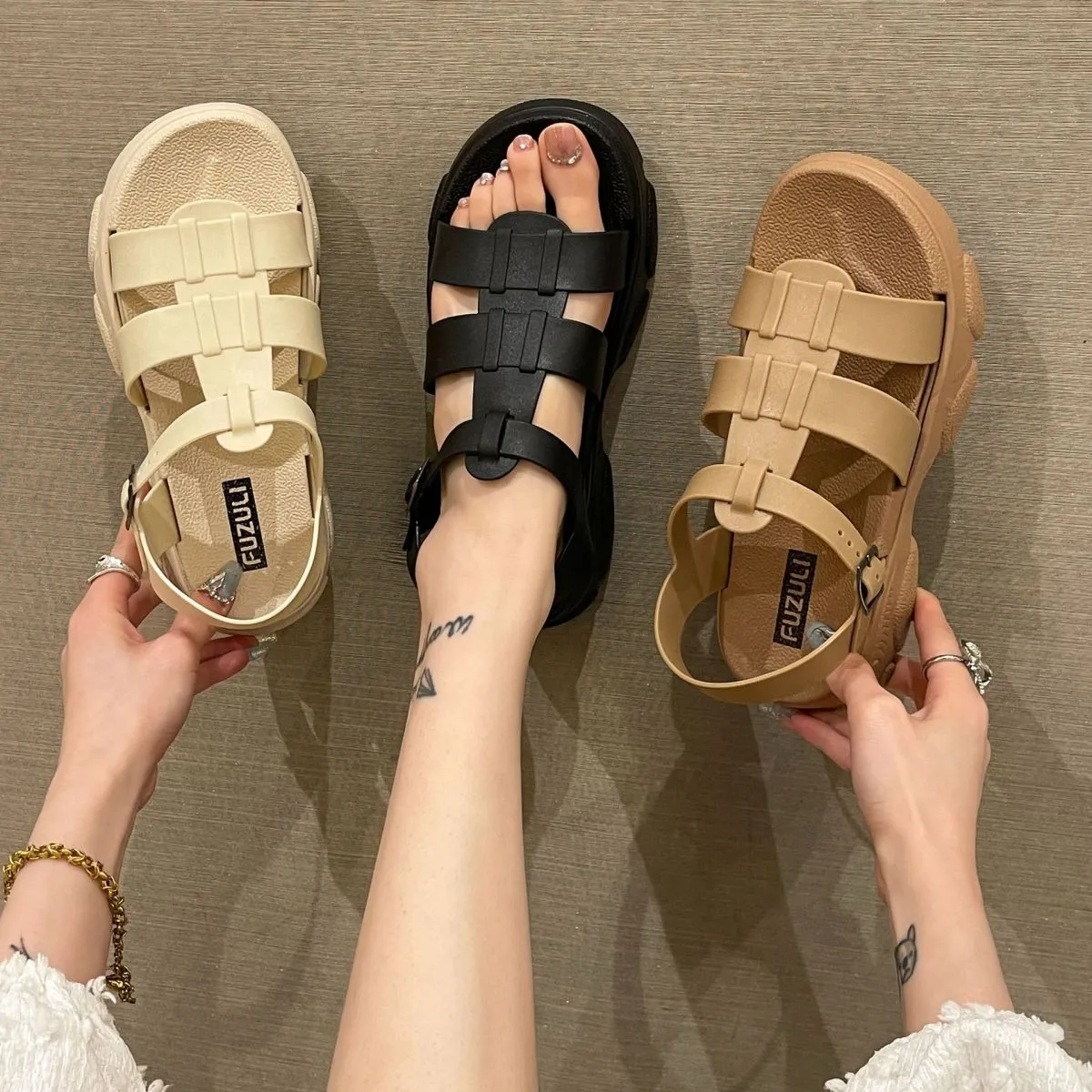 Women Fashion Casual Round Toe Thick-Soled Roman Sandals