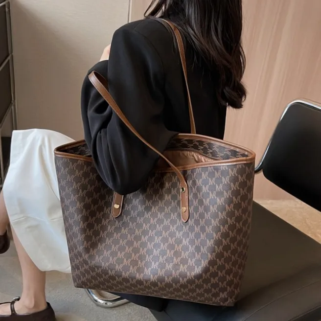 Women Fashionable Casual Printed Square Large Capacity PU Tote Shoulder Bag