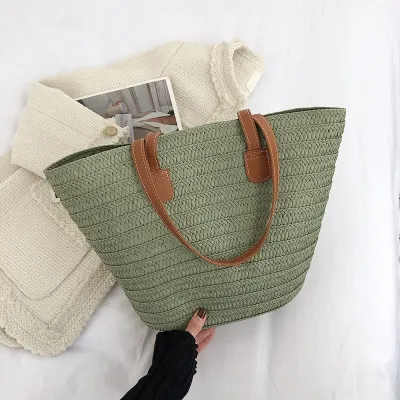 Summer Women Fashionable Straw Woven Large Capacity Tote Shoulder Bag