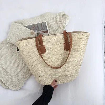 Summer Women Fashionable Straw Woven Large Capacity Tote Shoulder Bag