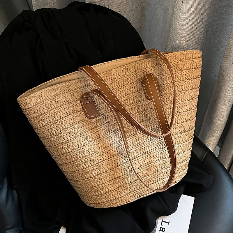 Summer Women Fashionable Straw Woven Large Capacity Tote Shoulder Bag