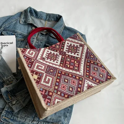 Women Fashion Ethnic Square Large Capacity Tote Bag