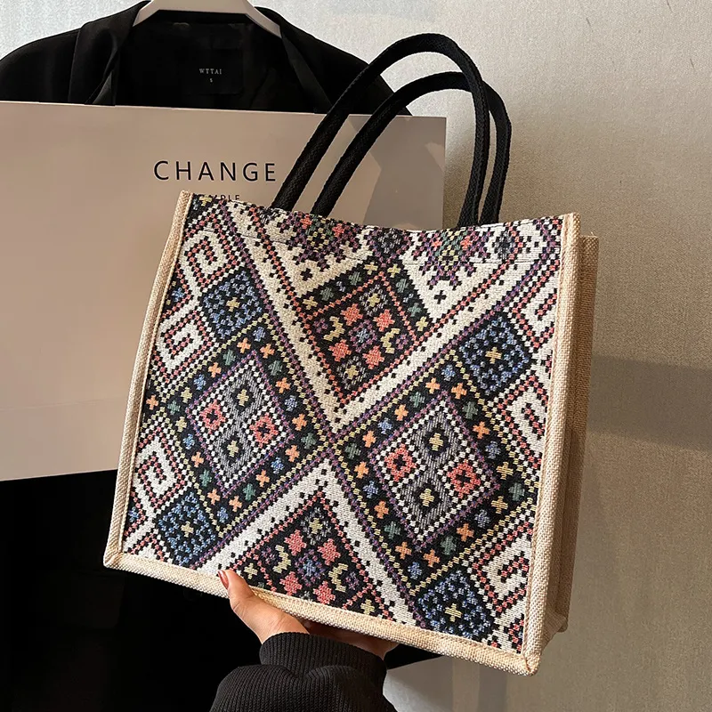 Women Fashion Ethnic Square Large Capacity Tote Bag