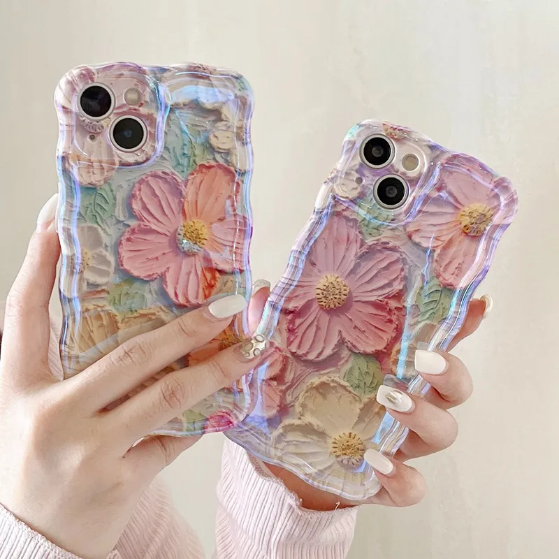 Women Cute Wave Edge Floral Drop-Resistant Apple Phone Case