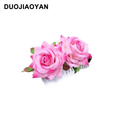 Women Double Flannel Rose Flower Bride Hair Comb Headdress