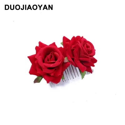 Women Double Flannel Rose Flower Bride Hair Comb Headdress