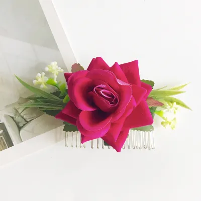 Women Fashion Velvet Rose Hair Comb for Party Wedding