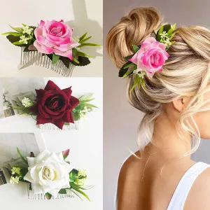 Women Fashion Velvet Rose Hair Comb for Party Wedding