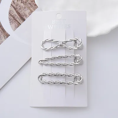 Women Fashion Cold Style Metal Silver Wave Hairpin Set