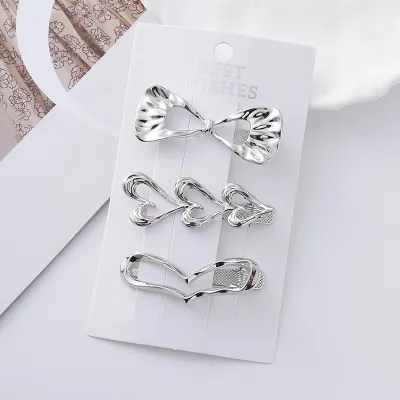 Women Fashion Cold Style Metal Silver Wave Hairpin Set