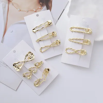 Women Fashion Cold Style Metal Silver Shaped Wave Hairpin Set