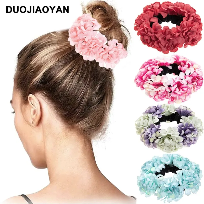 Women Fashion Simulation Fabric Small Flower High Elasticity Hair Rope