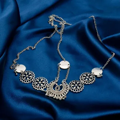 Women Retro Ethnic Metal Carved Water Drop Tassel Hair Chain