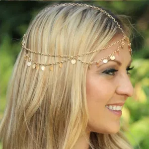 Women's Fashion Metal Wave Tassel Sequins Round Multi-Layer Hair Band Hair Accessories