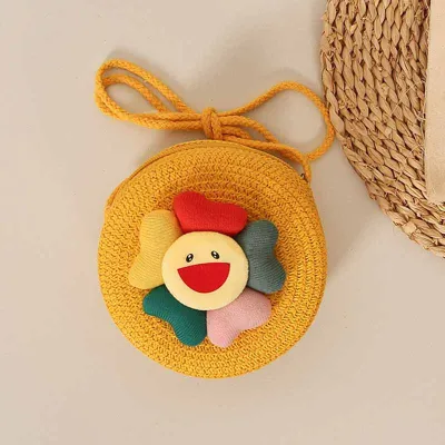 Kids Girls Casual Cute Cartoon Floral Straw Woven Crossbody Bag