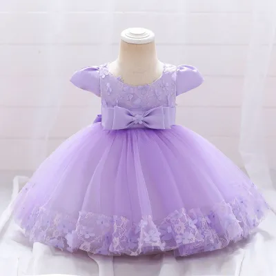 Kids Baby Girls Casual Cute Flower Bow Mesh Raglan Sleeve Tutu Princess Dress