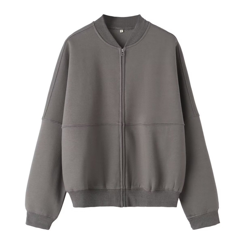 Wholesale Zipper Bomber Jacket Women Loose High Waist Solid Color