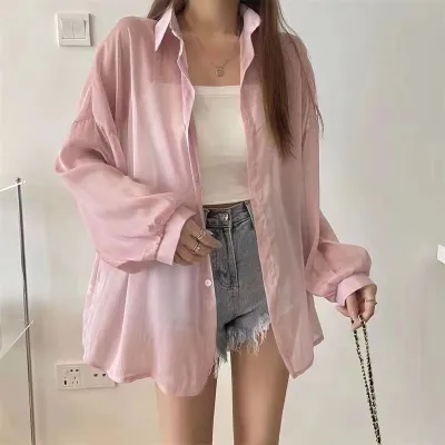 Summer Women Casual Pearlescent Blouse Long Sleeve Shirt