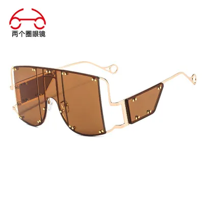 Punk Vintage Studded One-Piece Sunglasses with Metal Frame