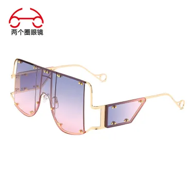 Punk Vintage Studded One-Piece Sunglasses with Metal Frame
