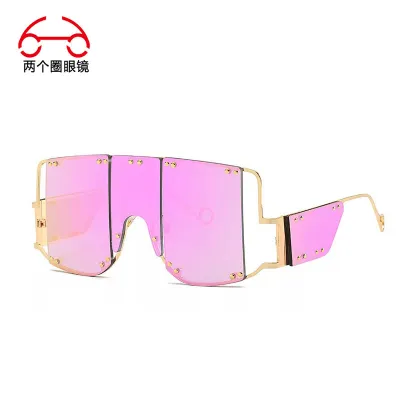 Punk Vintage Studded One-Piece Sunglasses with Metal Frame