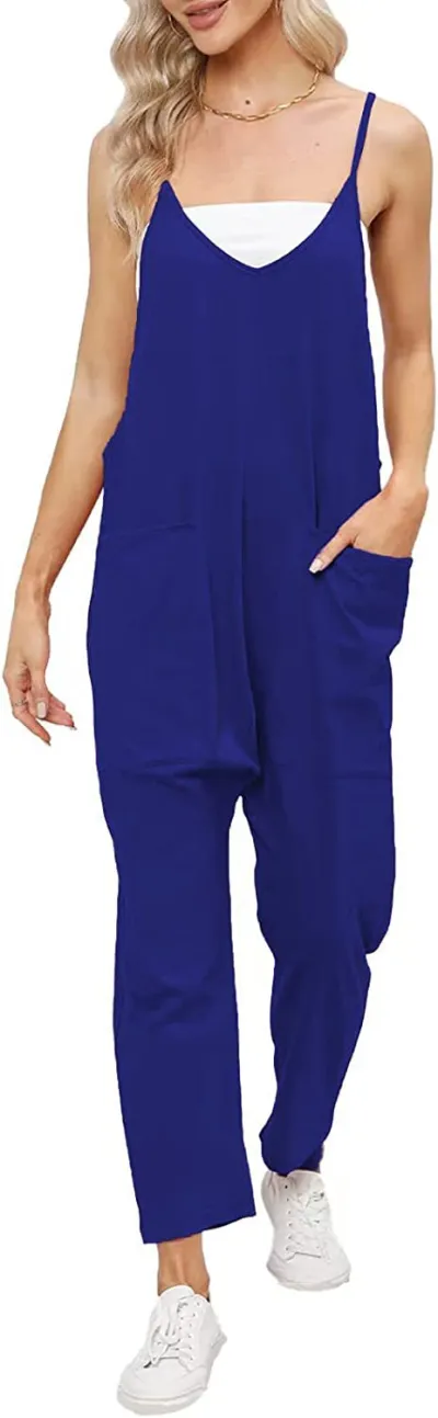 Women Casual Solid Color Loose Strap Jumpsuit