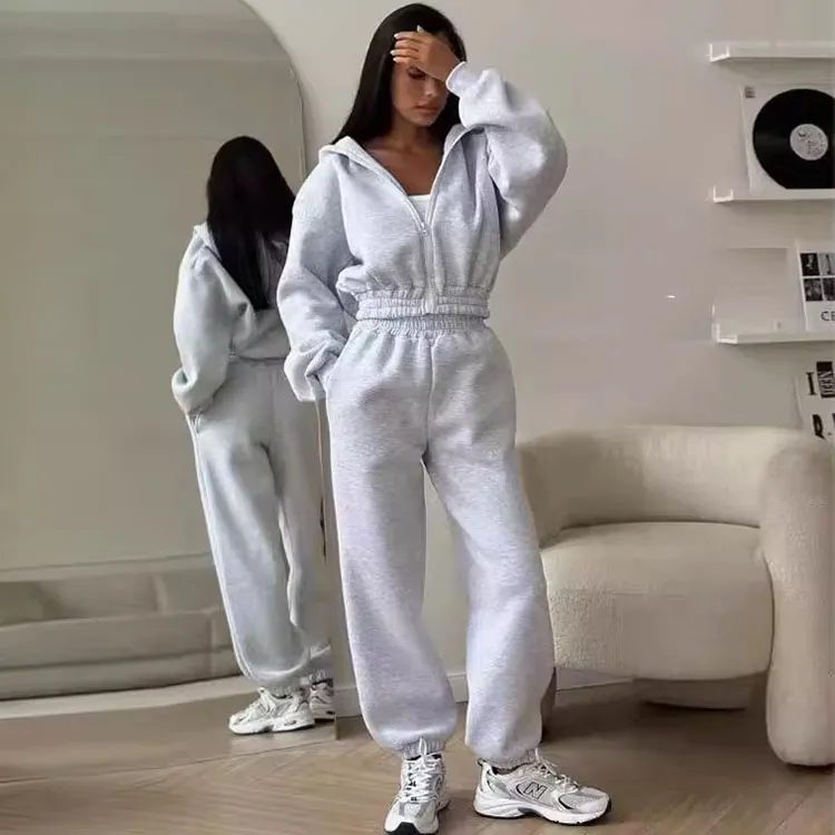 Women's Athleisure Casual Hip Hop Cotton Hoodie And Sweatpants Set