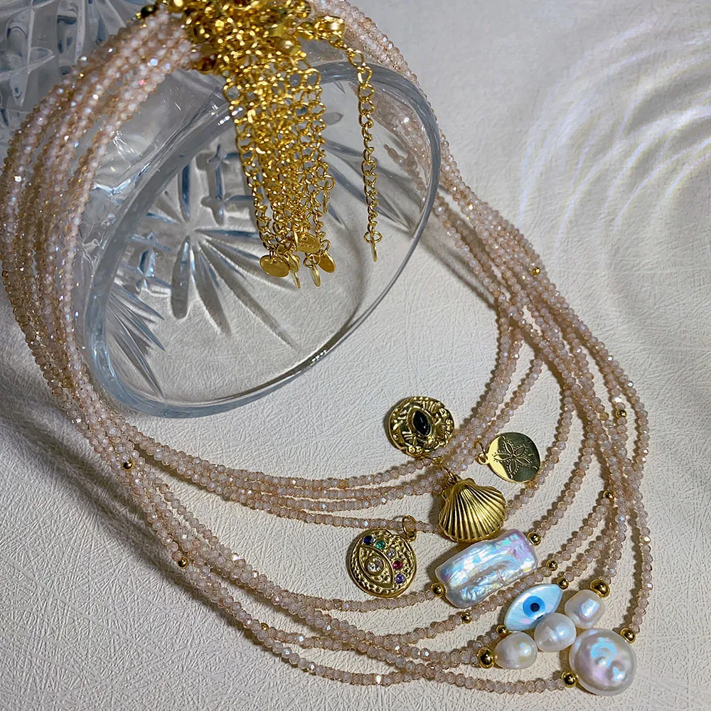 Women Elegant Natural Baroque Pearl Beaded Ball Chain Necklace
