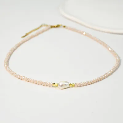 Women Fashion Multicolor Crystal Beaded Geometric Pearl Necklace