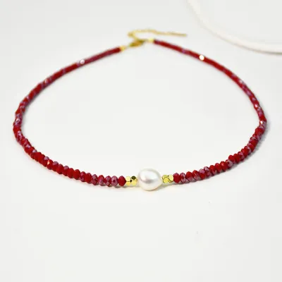 Women Fashion Multicolor Crystal Beaded Geometric Pearl Necklace