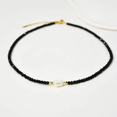 Women Fashion Multicolor Crystal Beaded Geometric Pearl Necklace