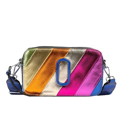 Women Street Fashion Square Wide Strap Colorful Letter Camera Bag