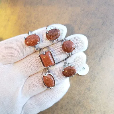 Vintage Natural Stone Ring Unisex Geometry Alloy Mosaic Kids Toys