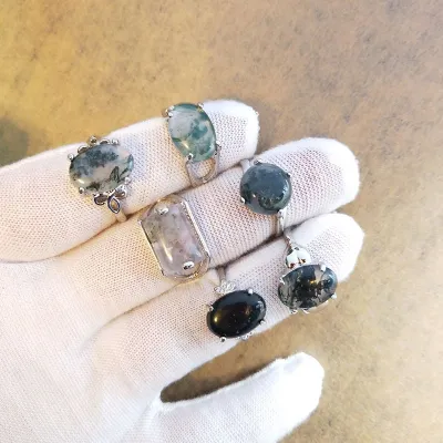 Vintage Natural Stone Ring Unisex Geometry Alloy Mosaic Kids Toys