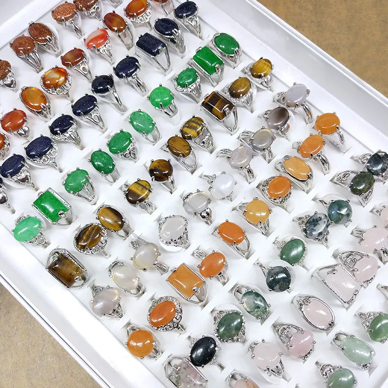 Vintage Natural Stone Ring Unisex Geometry Alloy Mosaic Kids Toys