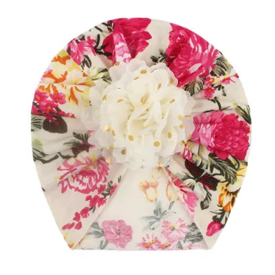 Bronzing Flower Printed Pullover Cap Baby Girl Hair Accessories