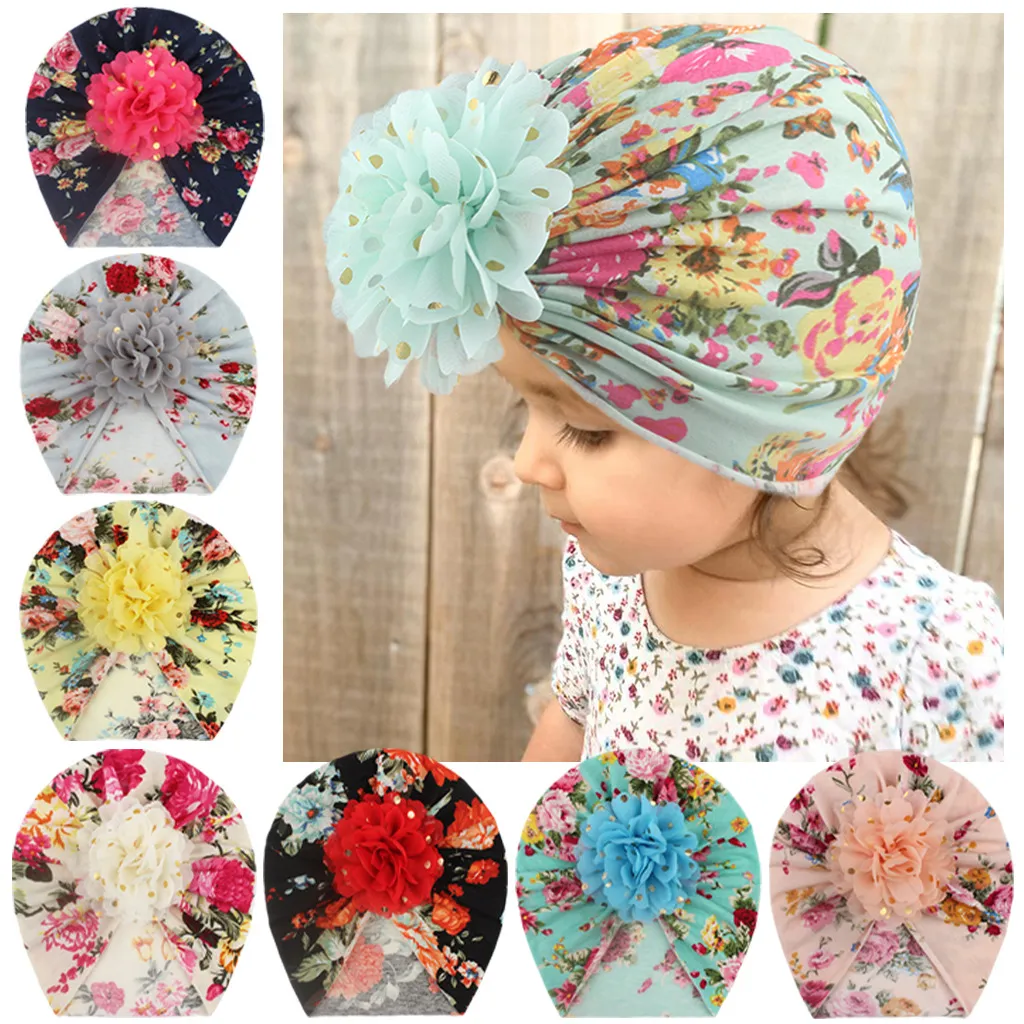 Bronzing Flower Printed Pullover Cap Baby Girl Hair Accessories