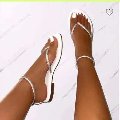 Plus Size Flat Rhinestone Sandals for Women Summer Beach