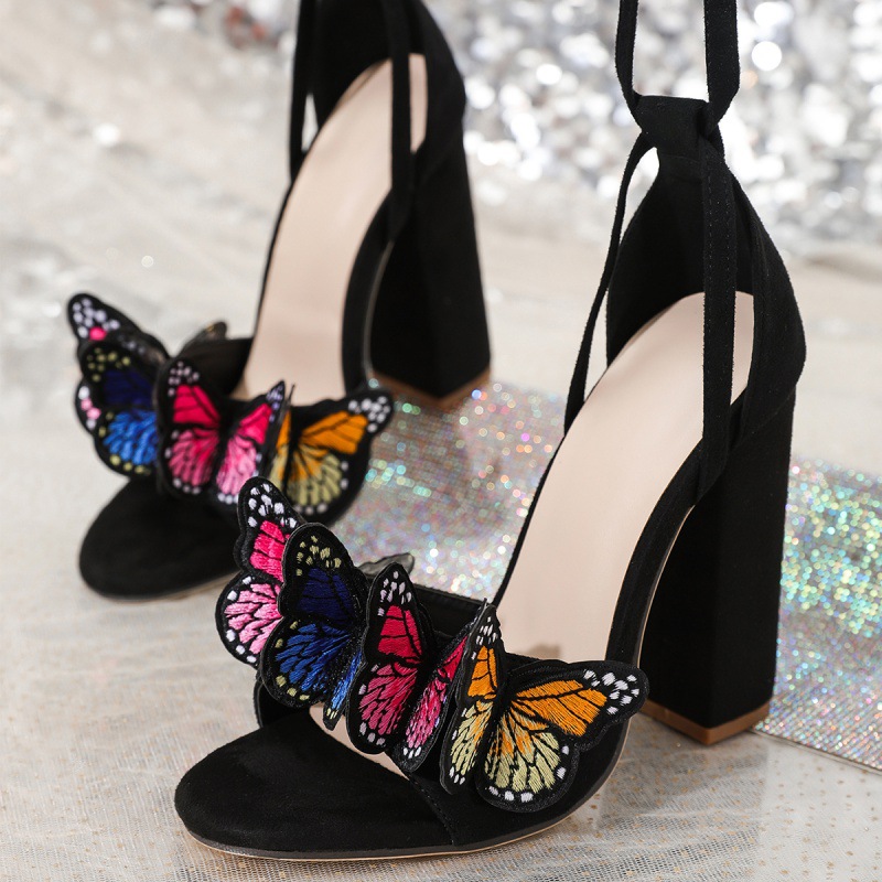 サンダル・ミュール D-Wave Gradient Butterflies Embroidery cotton sandals Butterfly Pattern Rainbow Ombre Slippers
