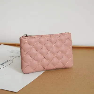 Women Fashion Rhombic PU Square Zipper Wallet Fresh Sweet Solid Color