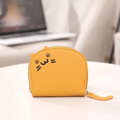 Women Cartoon Litchi Pattern Cat Zipper PU Bifold Wallet