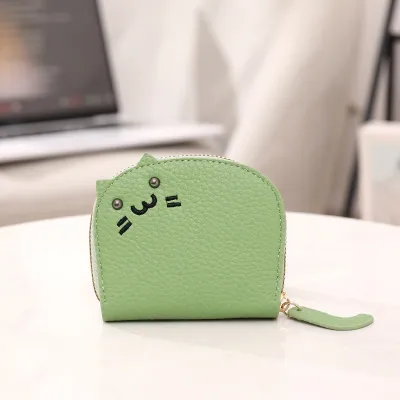 Women Cartoon Litchi Pattern Cat Zipper PU Bifold Wallet