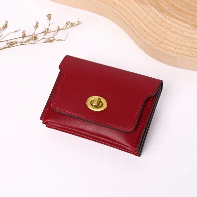 Women Simple Solid Color Flap Lock Square Mini Wallet